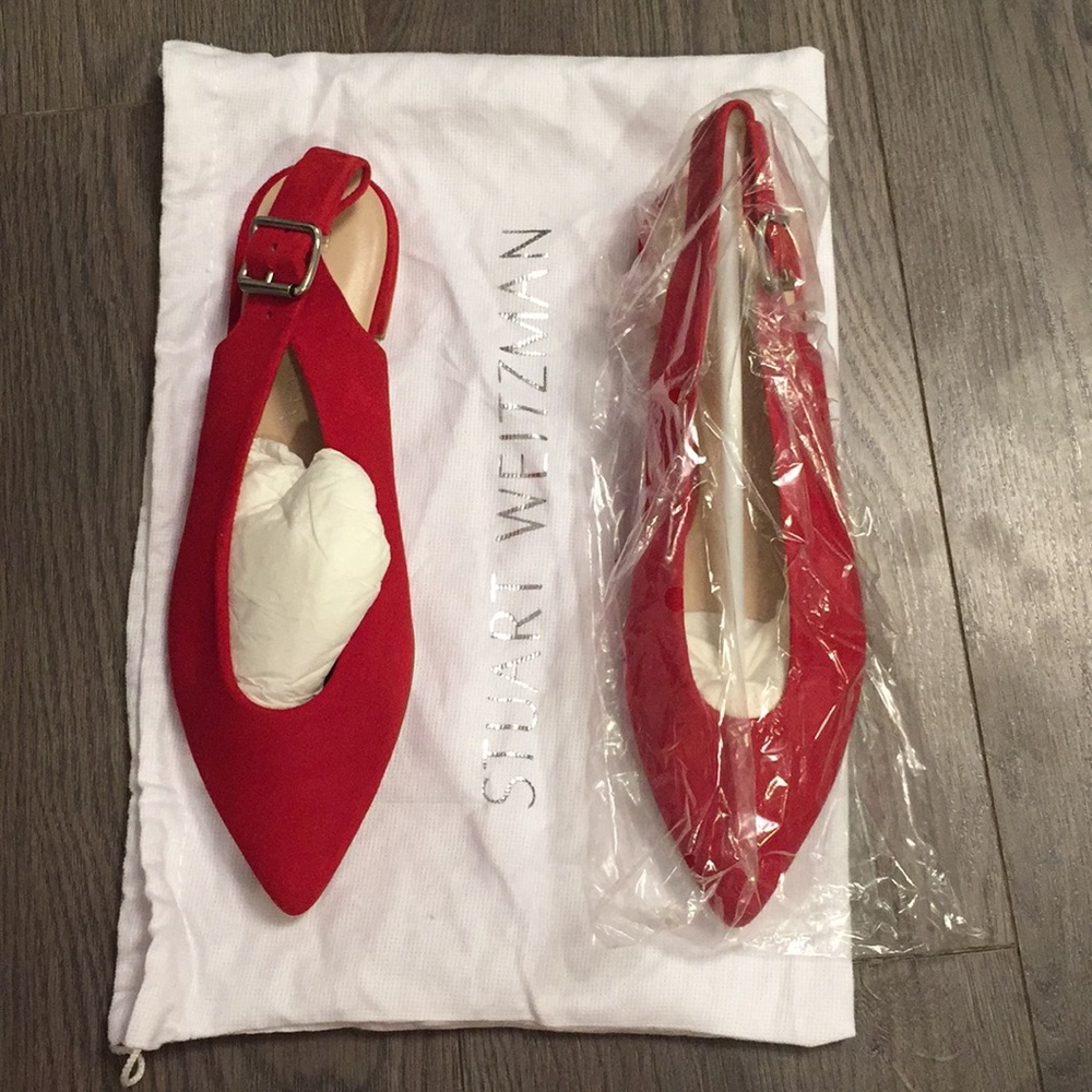 Stuart Weitzman red suede slingback Heidi flat new